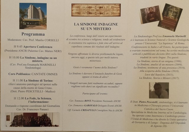 Conferenza su Sacra Sindone a Palermo