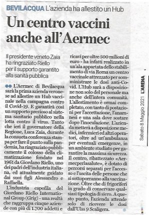 Covid19 - Un centro vaccini anche all'Aermec