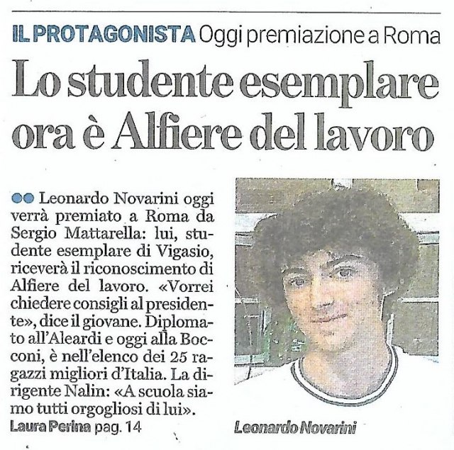 Studente esemplare incoronato Alfiere del Lavoro